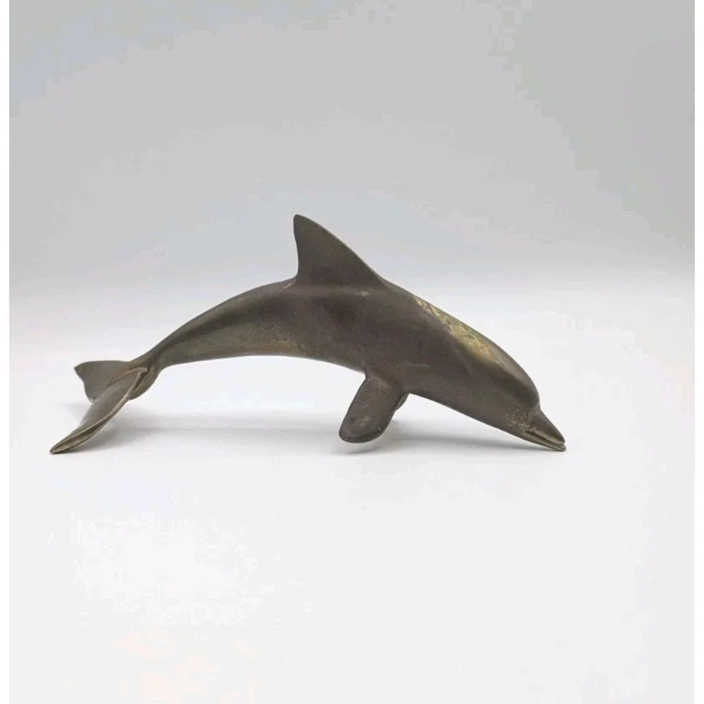 Vintage Solid Brass Dolphin Figurine 8